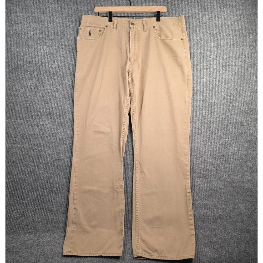 Polo Ralph Lauren Straight 650 Pants Mens 40x32 Khaki Tan Cotton Denim Style Y2K